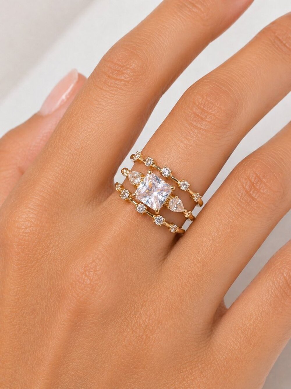 3 Piece Zircon Inlaid Ring Set